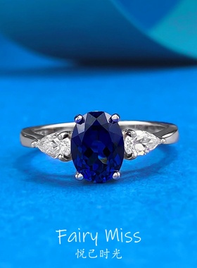 S925纯银蓝色宝石轻奢椭圆形女戒
