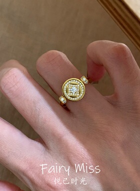 新中式可翻转红石AB面铜钱食指戒