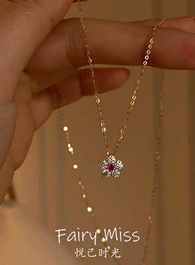 S925镀金小红花简约锁骨项链女款