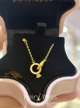 轻奢小众金色镶钻环扣吊坠锁骨链