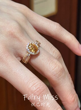 爆闪显白香槟玫瑰金色闪钻食指戒