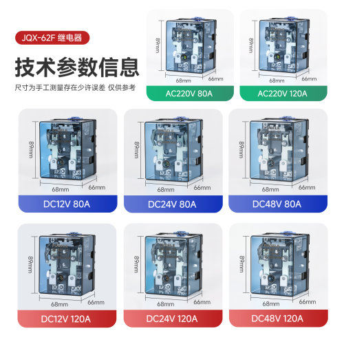 JQX-62F220v中间24v接触器80A 120A直流电磁电流小型大功率继电器 - 图1