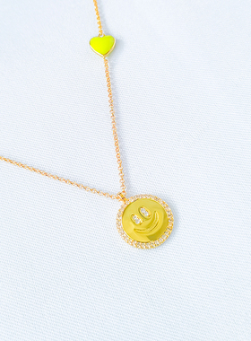 笑脸项链女微笑吊牌爱心锁骨链银夏日风个性毛衣链礼物潮