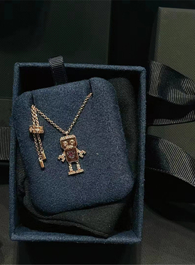 粉色机器人项链女玫瑰金爱心玩偶毛衣链可调节锁骨链送女友礼物