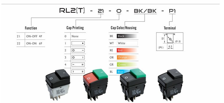 按钮开关RLEIL双排按钮方形开关RL2(T)清洗机电动工具专用16A电流 - 图3