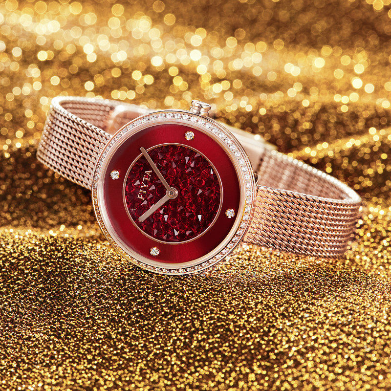 新品飞亚达满天星手表女ins风防水石英表红色镶钻女士腕表dl21002