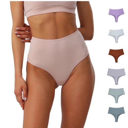 欧美精梳棉高腰纯棉丁字裤运动纯色瑜伽无痕高开叉大码加长女内裤 - 图3