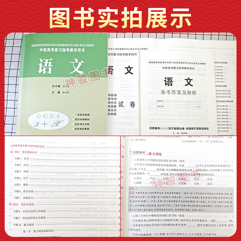 2027适用中等职业学校高考与学业水平考试复习指导丛书中职高考3+X语文 中职生对口升学考试四川单招中专中职升高职考试模拟试卷