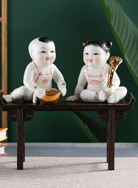 陶瓷金童玉女情侣童子童女结婚压床礼物家居添丁婚房摆件娃娃一对