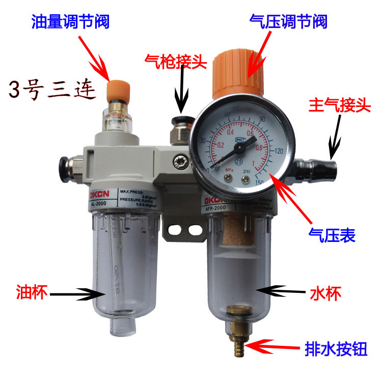 扒胎机配件拆胎机油水分离器两连三连单分体油杯水杯大力优耐特-图0