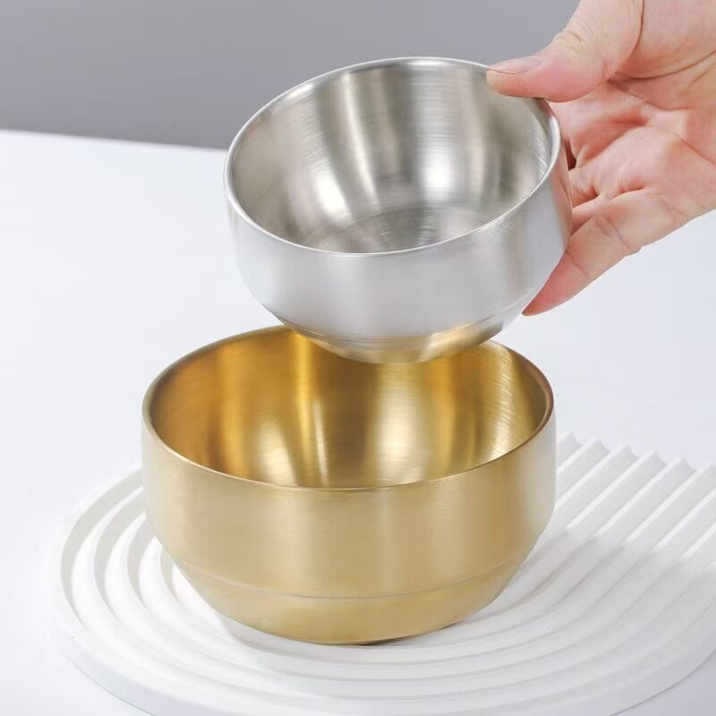 金饭碗纯正304不锈钢米饭碗现代简约双层隔热防烫防摔坏餐具金色