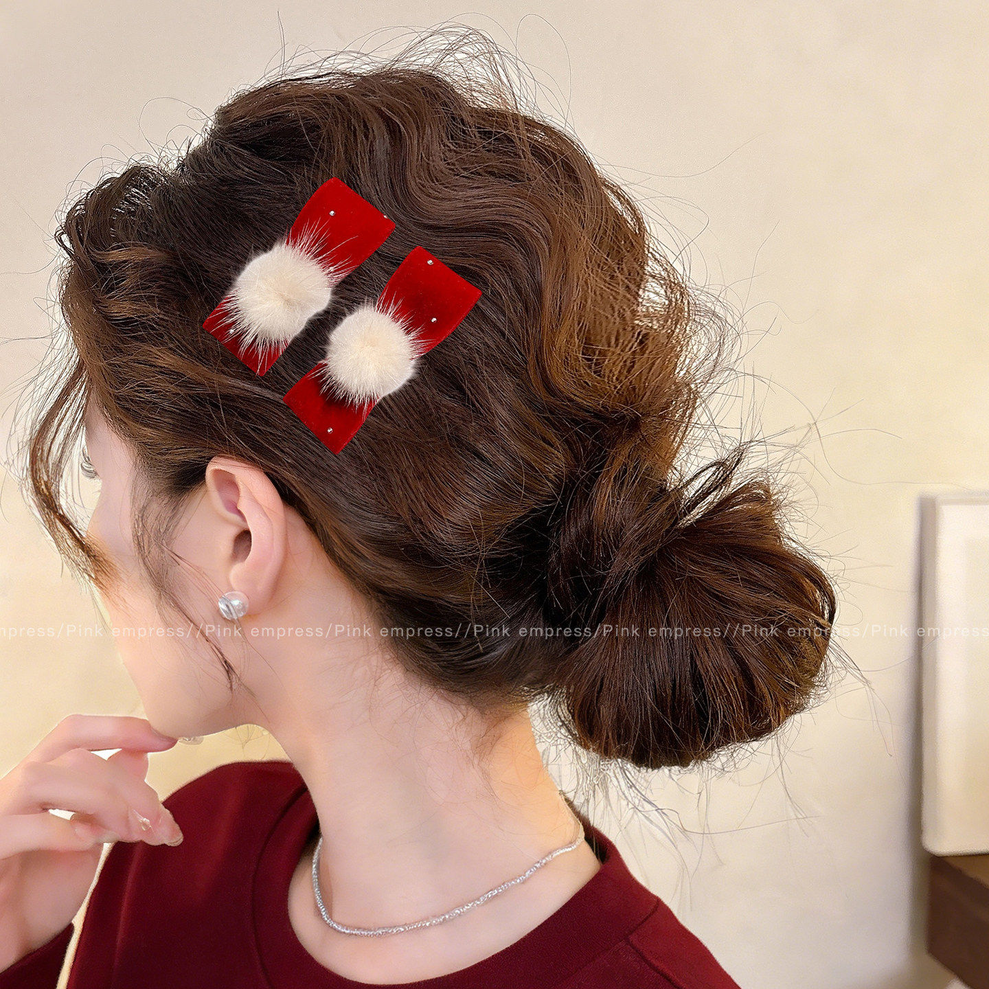 新年红色蝴蝶结发夹女2026新款刘海侧边夹前额碎发bb夹子过年发卡,淘宝优惠券,粉丝福利购,淘宝优惠卷