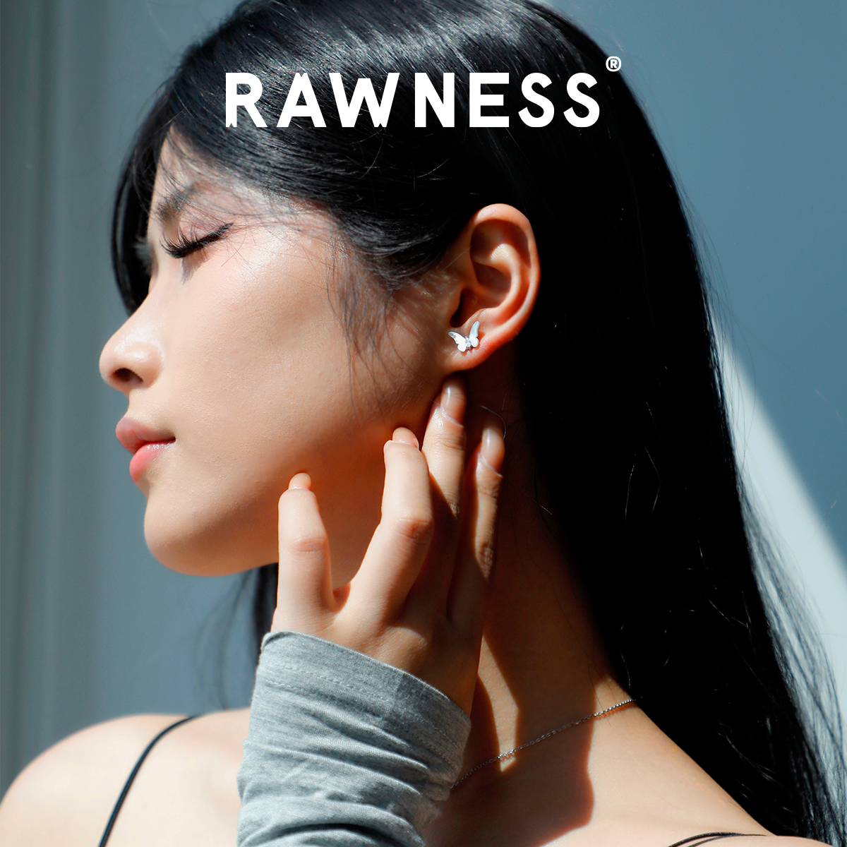 RAWNESS 蝴蝶贝母耳钉 极简立体925银 气质甜美耳环简约日常通勤 - 图1