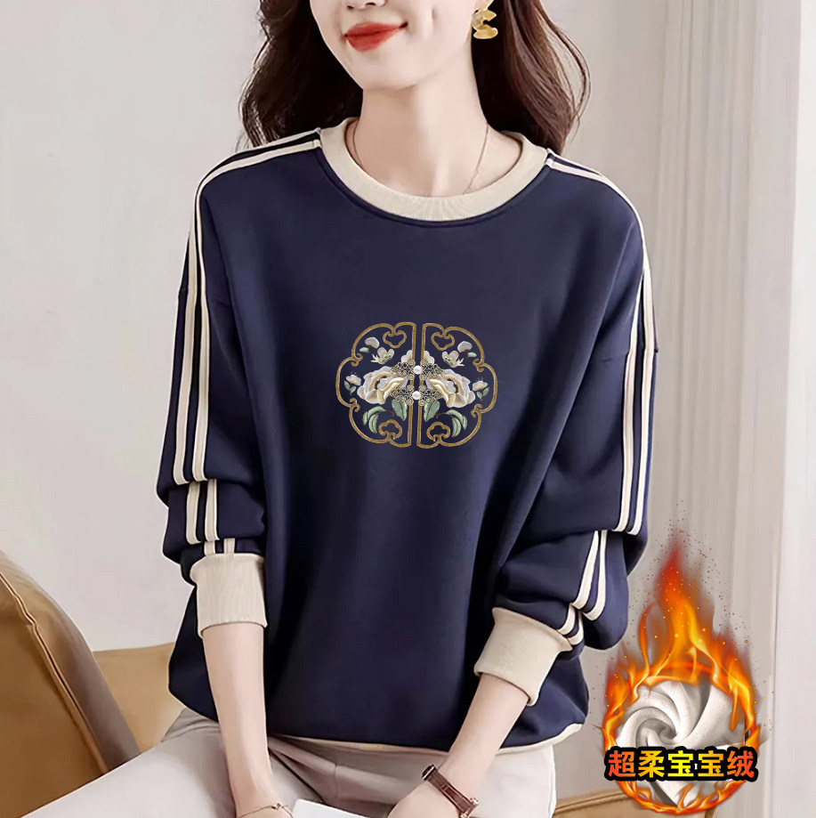 外贸折扣店正品纯棉国风加绒卫衣女秋冬新款百搭显瘦文艺减龄上衣,淘宝优惠券,粉丝福利购,淘宝优惠卷