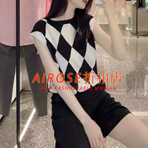 Aino Silk Dress 2022 Summer New Pint With Slim Sleeveless Knitted Short plaid top 20428003
