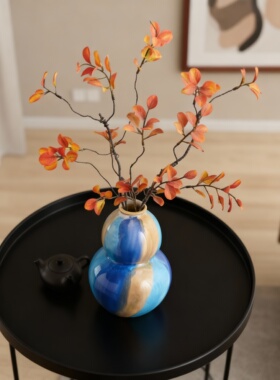 高级感橙花蓝瓷花瓶客厅摆件
