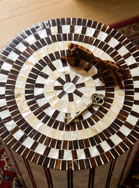 北欧轻奢天然贝壳条纹立柱墩子