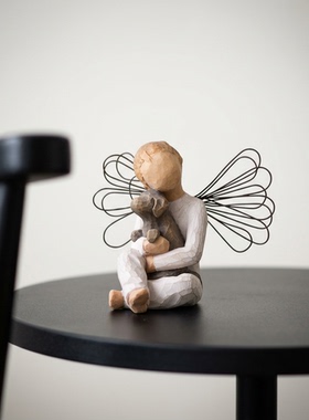 手工木雕天使小熊治愈系摆件