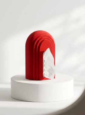 红色拱形纸巾盒客厅卧室摆件