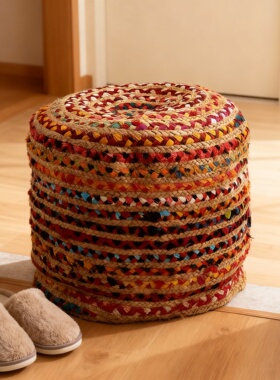 手工编织彩色棉麻圆形加厚坐垫
