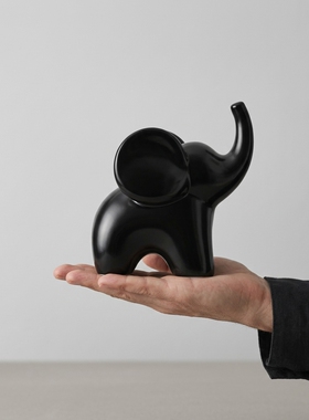创意小象陶瓷摆件家居装饰黑色