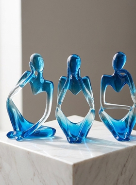 现代简约蓝色抽象人物雕塑摆件