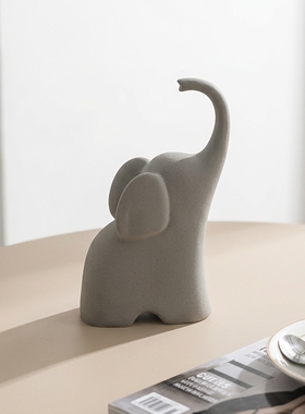 小众灰色陶瓷大象摆件客厅玄关