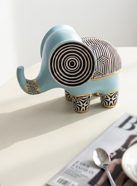 创意大象造型蓝色几何装饰摆件