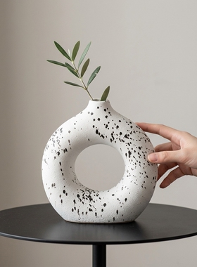 创意甜甜圈造型陶瓷花瓶黑点