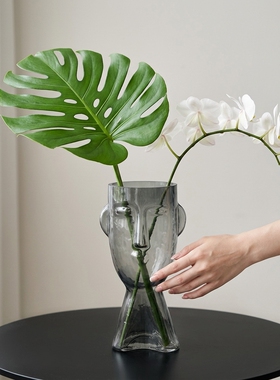 现代简约创意人头玻璃花瓶摆件