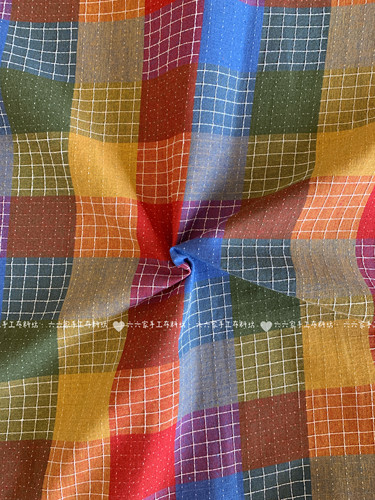 六六家复古彩色格子日韩拼接撞色棉布连衣裙裤子发饰手工diy布料 - 图3