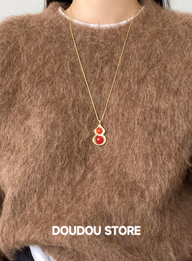 新中式天然红玛瑙葫芦项链毛衣链