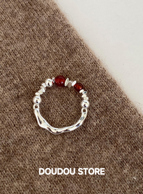 天然红玛瑙设计感碎银戒指女