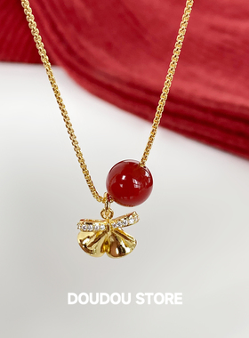 圣诞铃铛项链新年红色锁骨链女