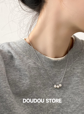 弧度强光白色珍珠锁骨链女