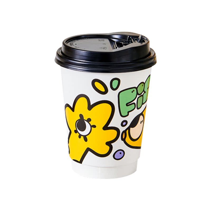Disposable double-layer thickened paper cup with lid to prevent leakage