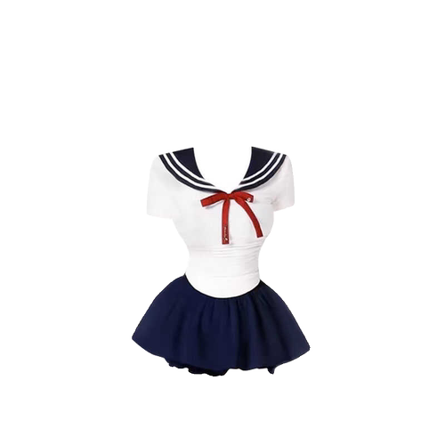 韩系学院风jk制服海军领撞色修身上衣高腰显瘦蓬蓬裤裙套装女夏 - 图2