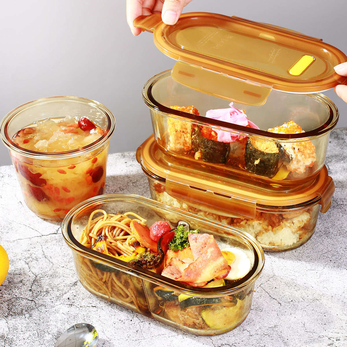 玻璃饭盒上班族带饭餐盒微波炉可加热专用汤碗密封保鲜水果盒带盖 - 图3