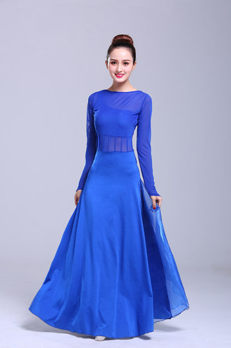 2026新款现代舞古典舞演出服民族群舞艺考表演练功服飘逸连衣裙女 - 图1