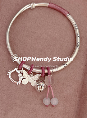 足银手镯可爱小兔kitty蝴蝶