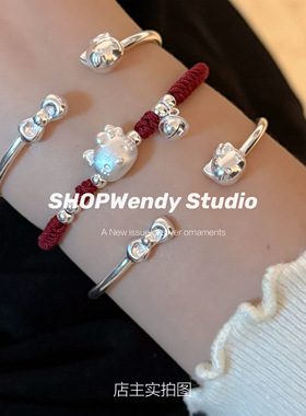 足银999.9少女心kitty蝴蝶结手镯