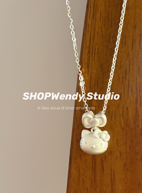 足银999蝴蝶结kitty项链