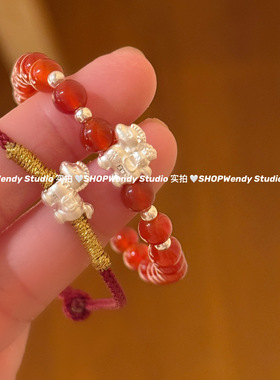 足银999本命年红色金钱马手链