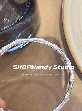 足银纯银竹节开口闪沙手镯