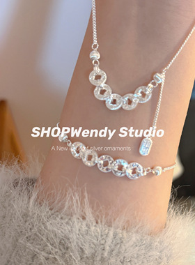 招财碎冰冰五帝钱纯银手链项链