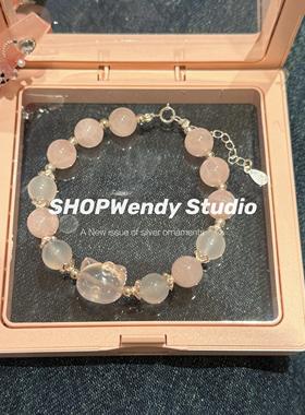 SHOPWendy | 天然粉晶美乐蒂kitty凯蒂猫S925纯银少女心闺蜜手链