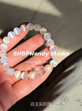 彩虹糖kitty粉晶猫眼石手链