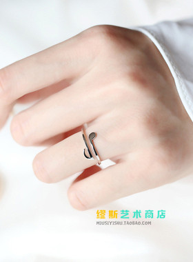 镀白金韩国文艺风音乐礼品戒子
