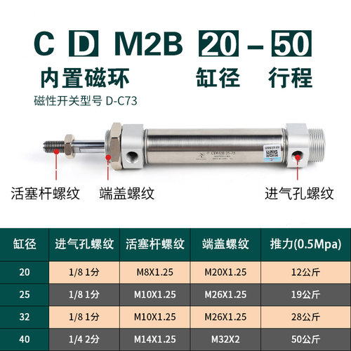星辰气动MF笔圆形气缸CDM2B20/25/40/32-100*50*75X125X200S/Z/CA - 图0