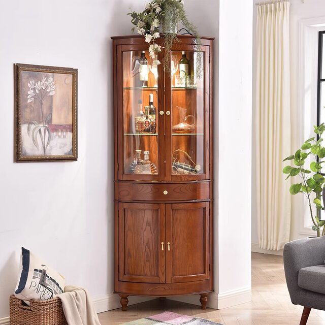 All solid wood corner cabinet with glass door